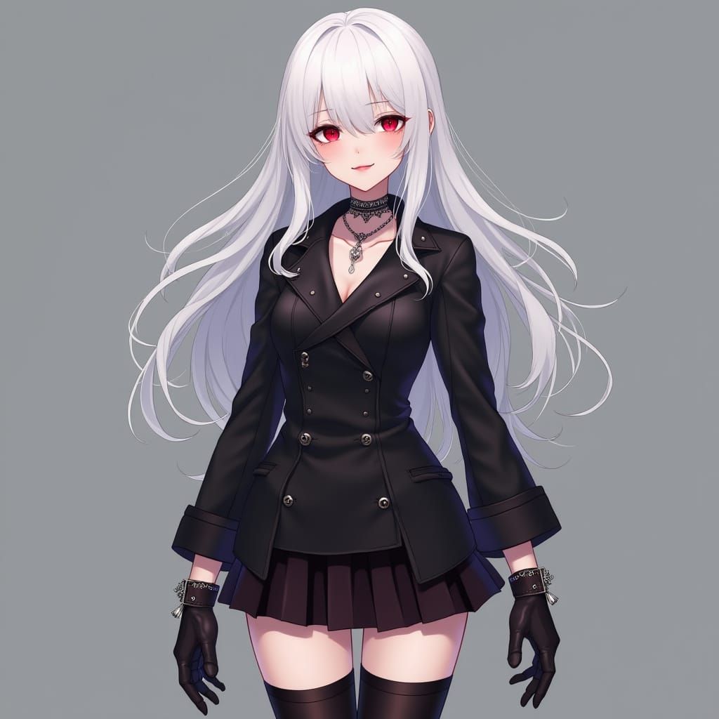 Mysterious Japanese Goddess with Crimson Eyes and Gothic Chi...