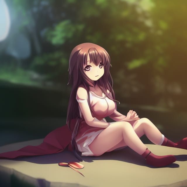 Anime Girl Sitting Peacefully with Large Eyes