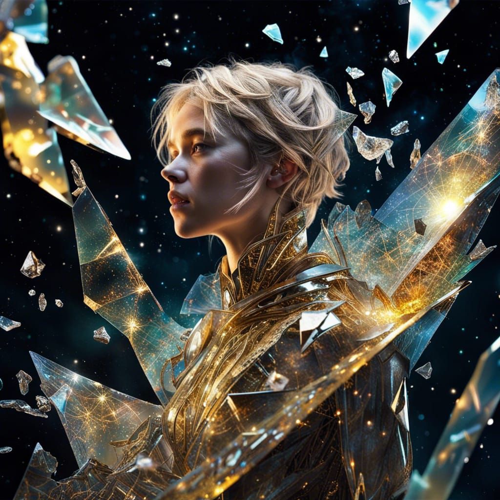 Broken Glass Landscape with Golden Nebula