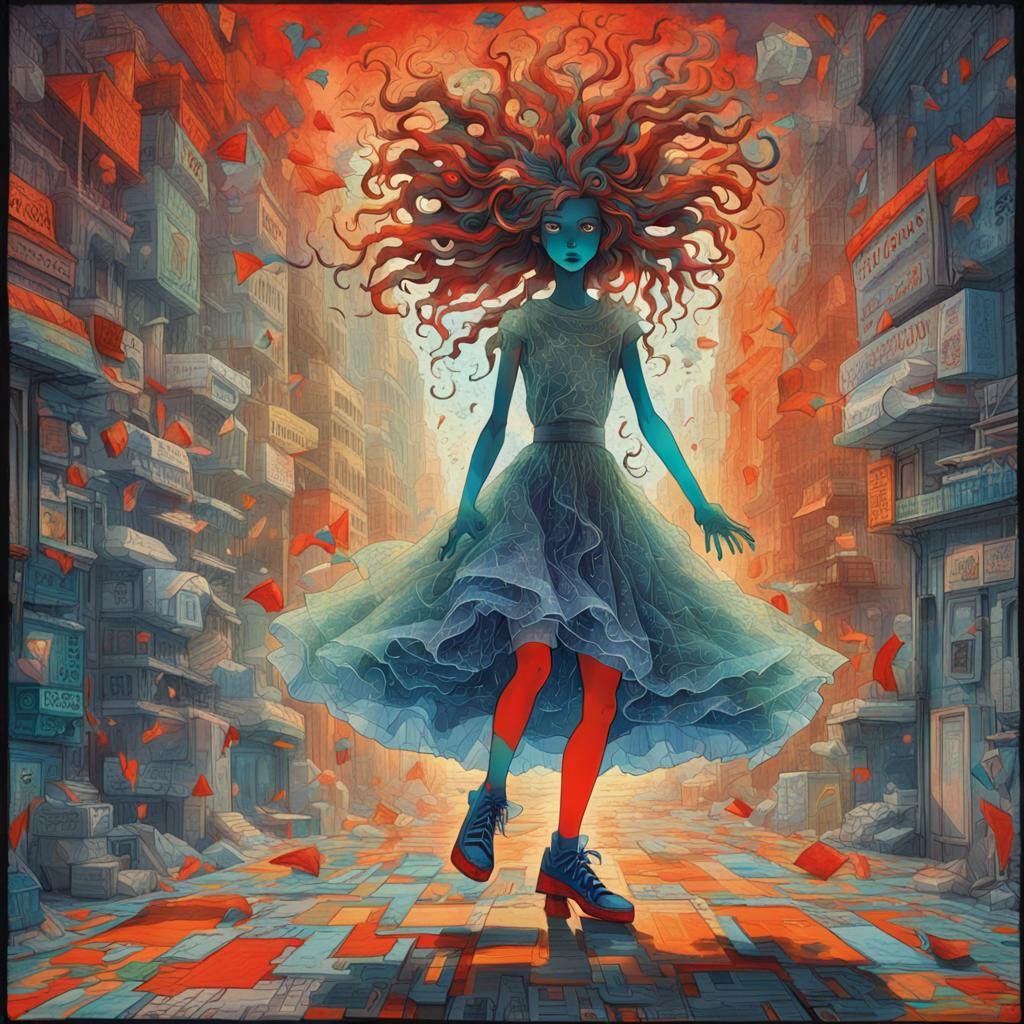 Cybernetic Dancer in 2.5D Comic Art Style