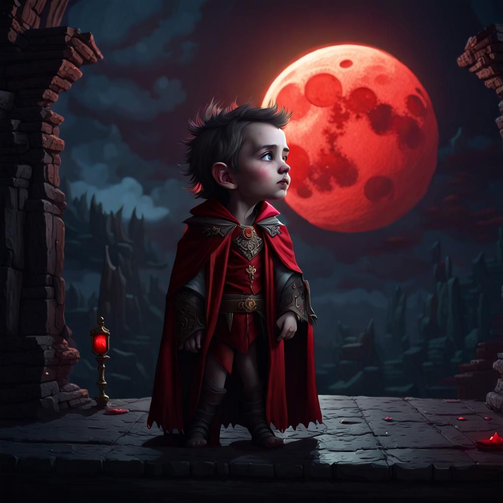Baby Dracula and the Blood Moon: Dark Fantasy Art