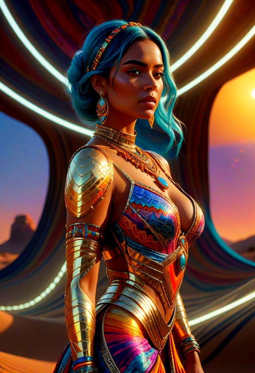 Hyperrealistic Desert Woman in Futuristic Attire