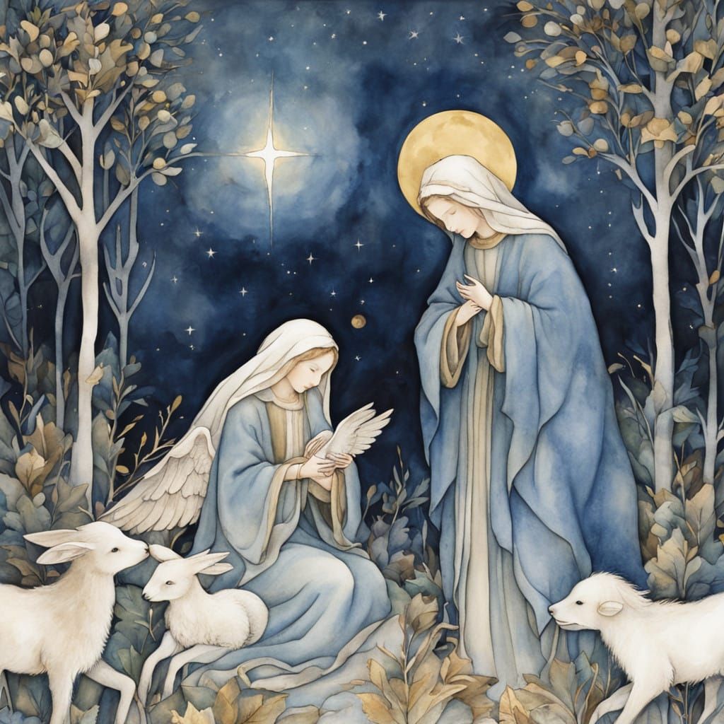 Whimsical Nativity Scene in Dreamy Watercolors