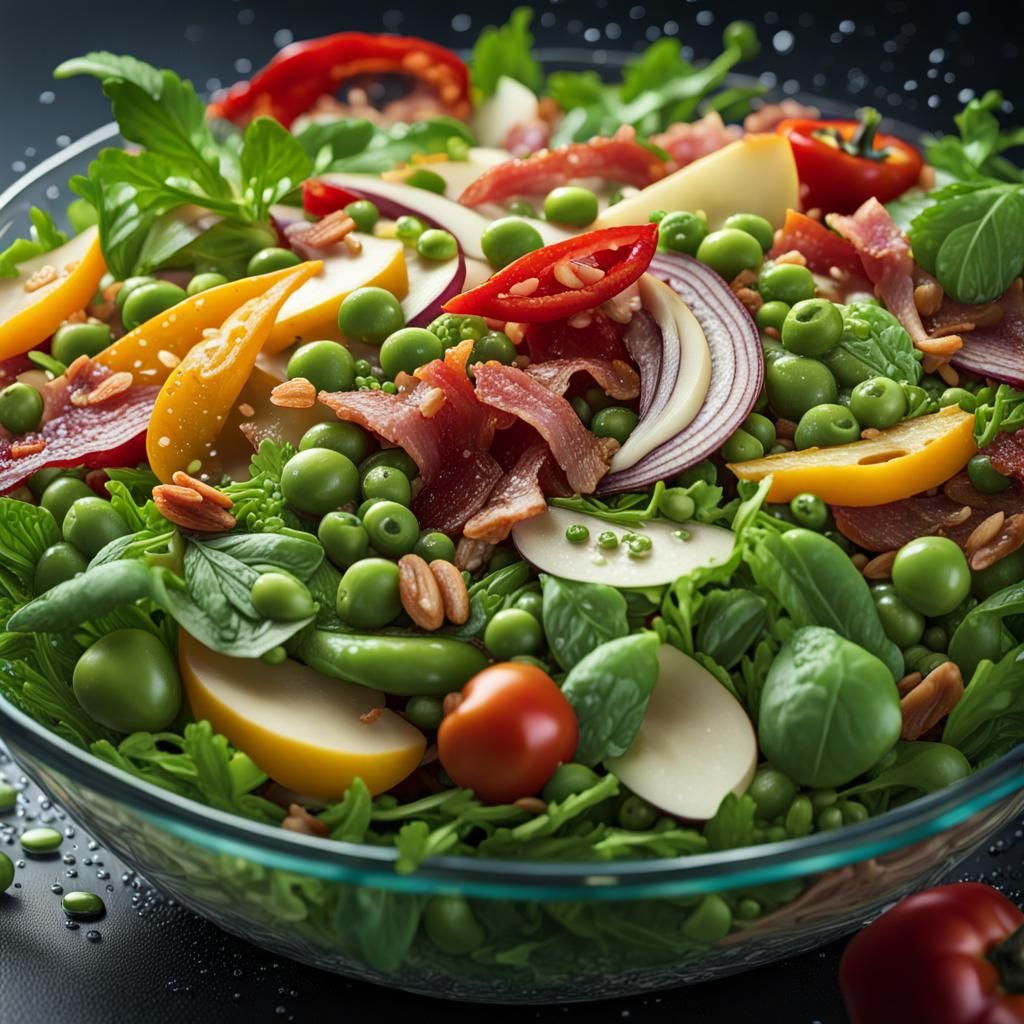 Hyperrealistic Salad with Toppings in Splash Art