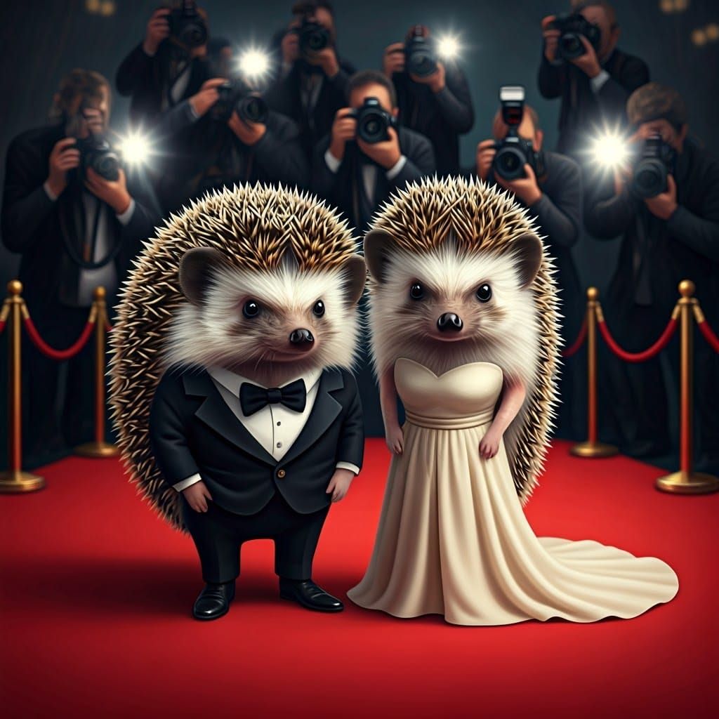 Elegant Hedgehog Couple on the Red Carpet