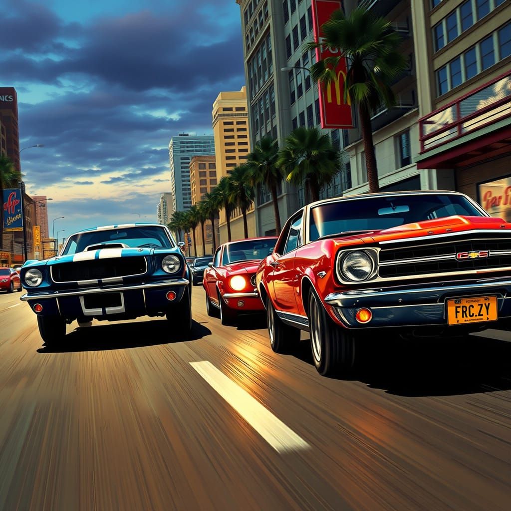 High-Octane Street Race in Los Angeles: Classic Cars Unleash...