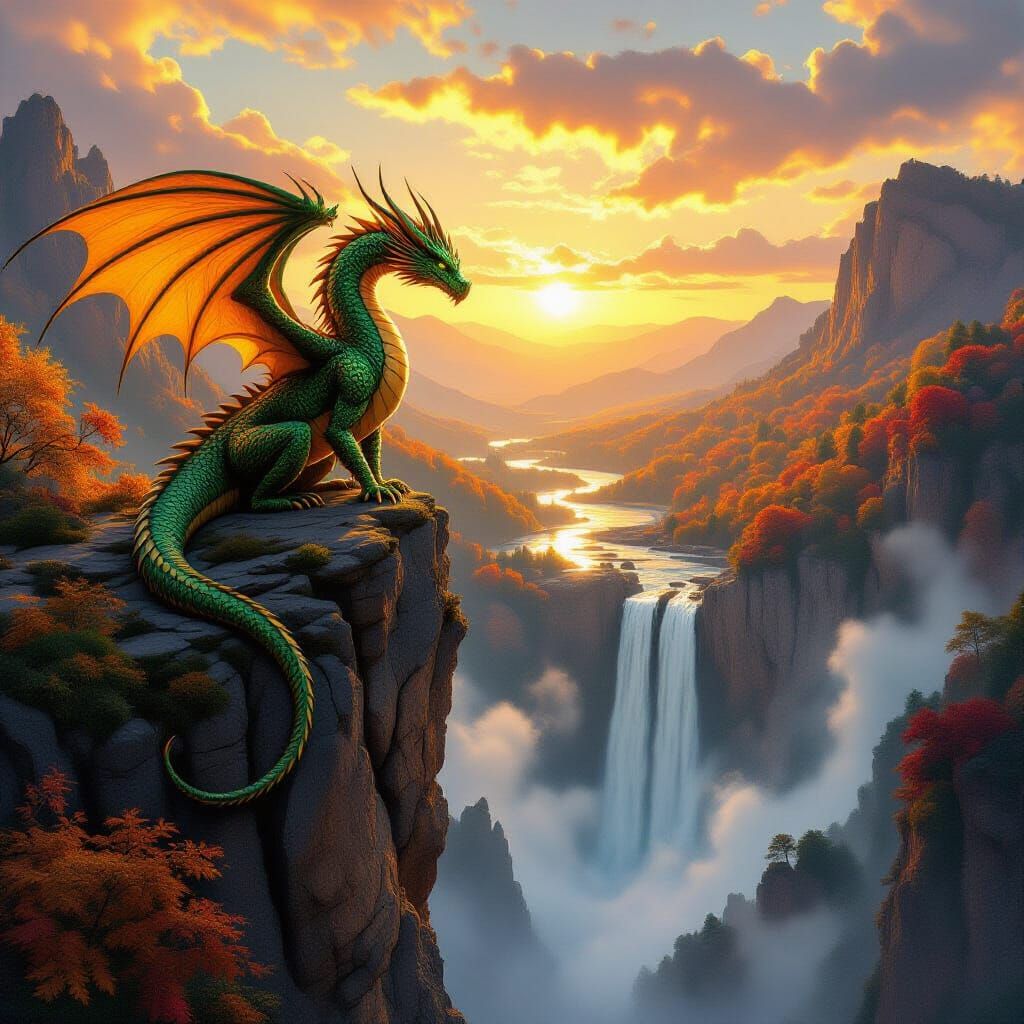 Majestic Dragon Over Fiery Autumn Forest
