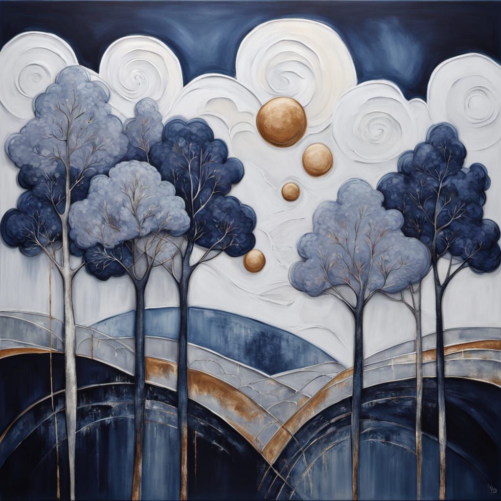 Hopeful Abstract Landscape with Vibrant Trees and Sky