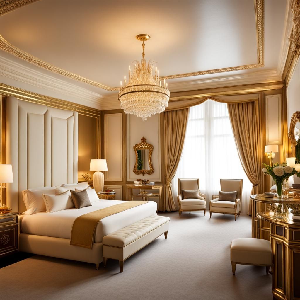 Luxurious Ivory and Gold Hotel Bedroom