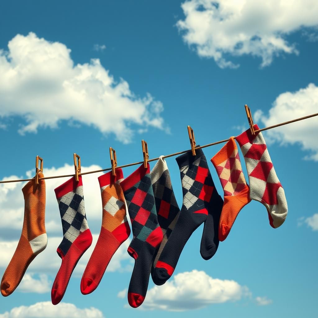 Surreal Argyle Socks on a Clothesline