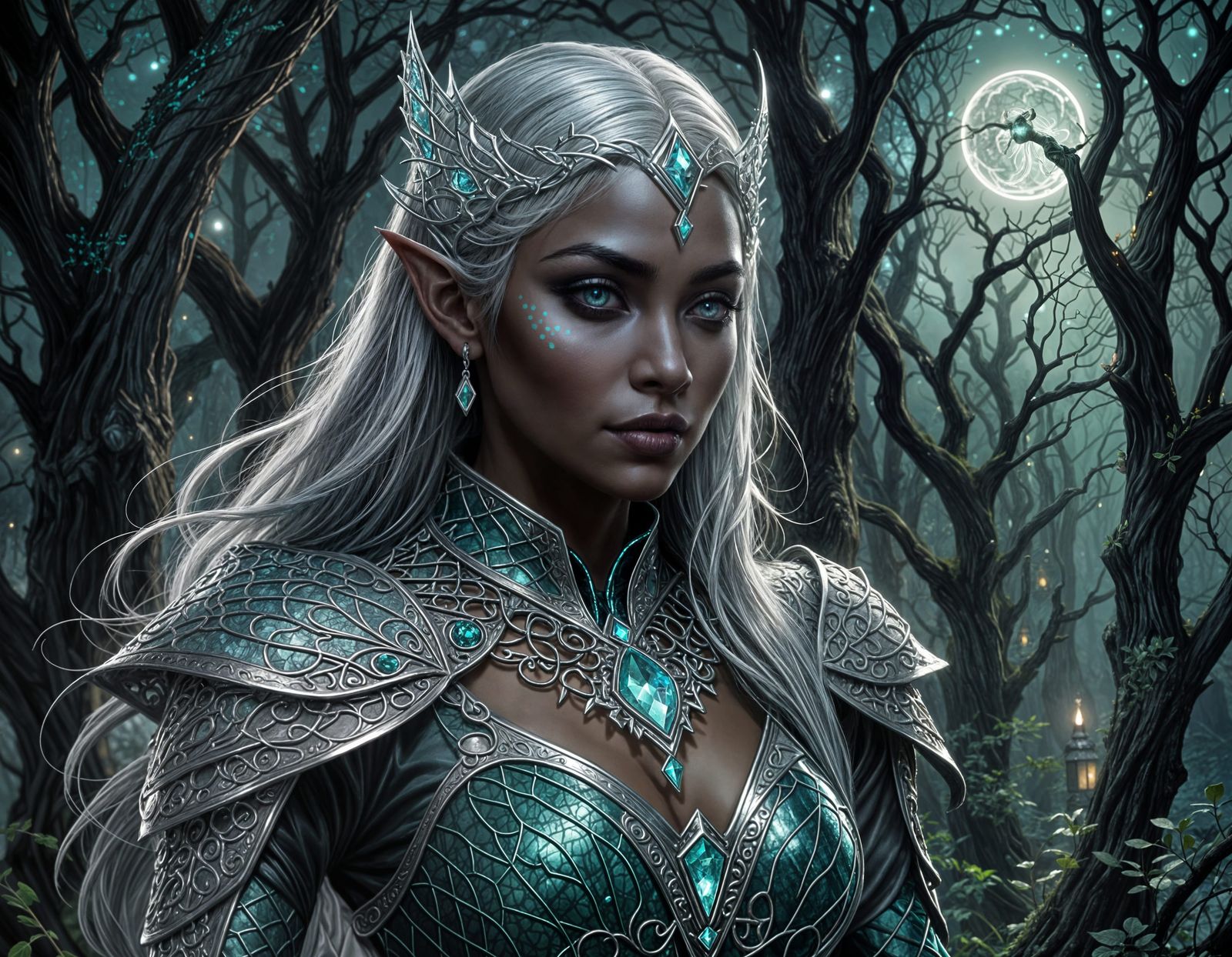 Mysterious Drow Enchantress by Campfire
