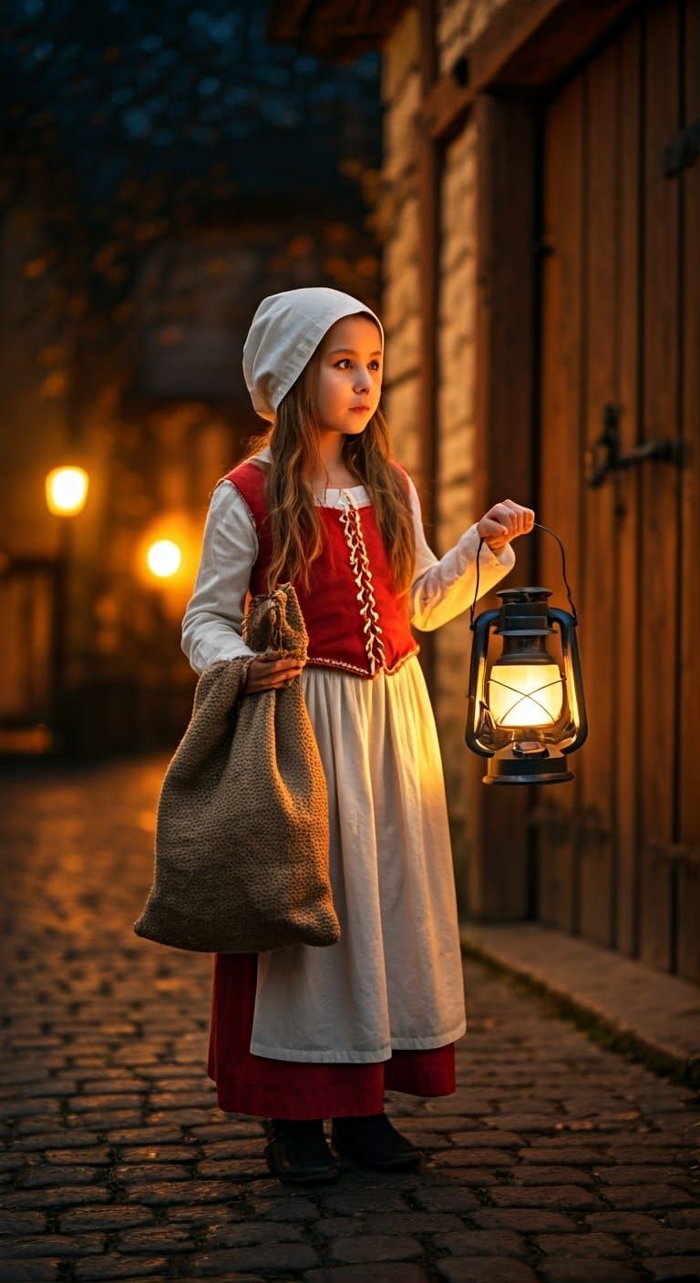 Medieval Girl's Candlelit Trick-or-Treat Adventure