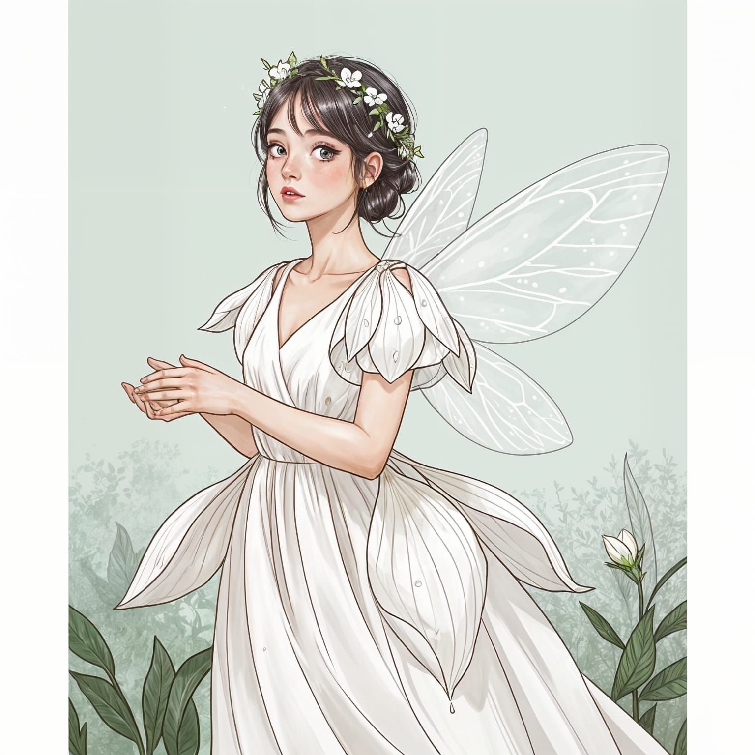 Mystical Diphylleia Grayi Fairy in Pastel Art Style