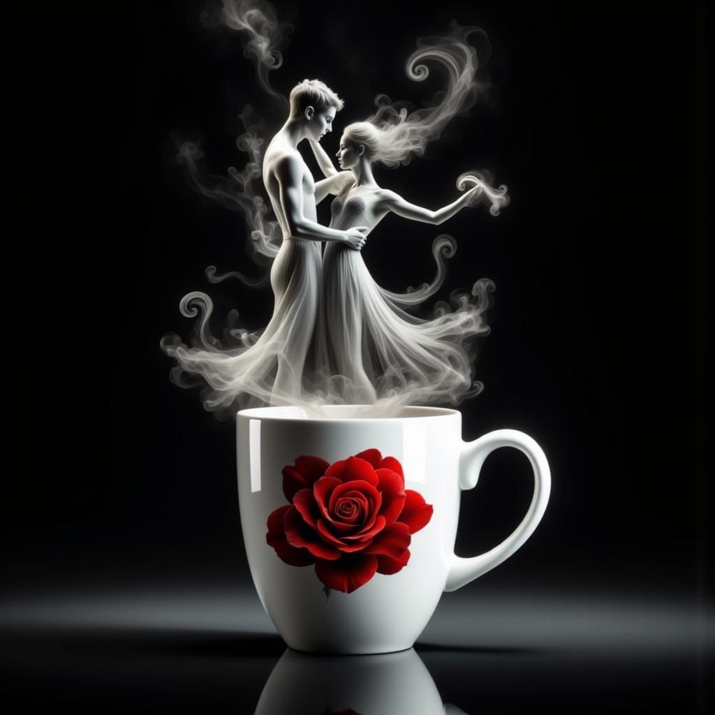 Ethereal Dancers Rise from Coffee Mug Steam
