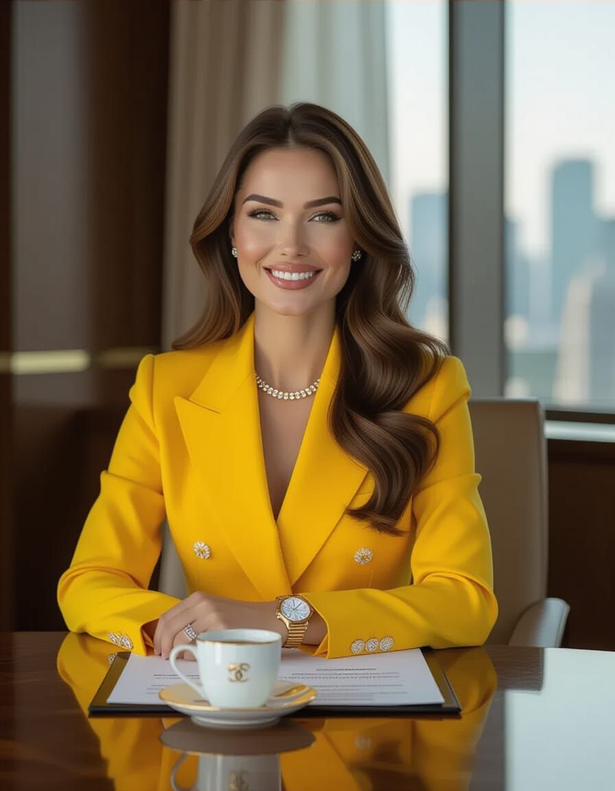 Businesswoman in Yellow Suit with Luxury Accessories