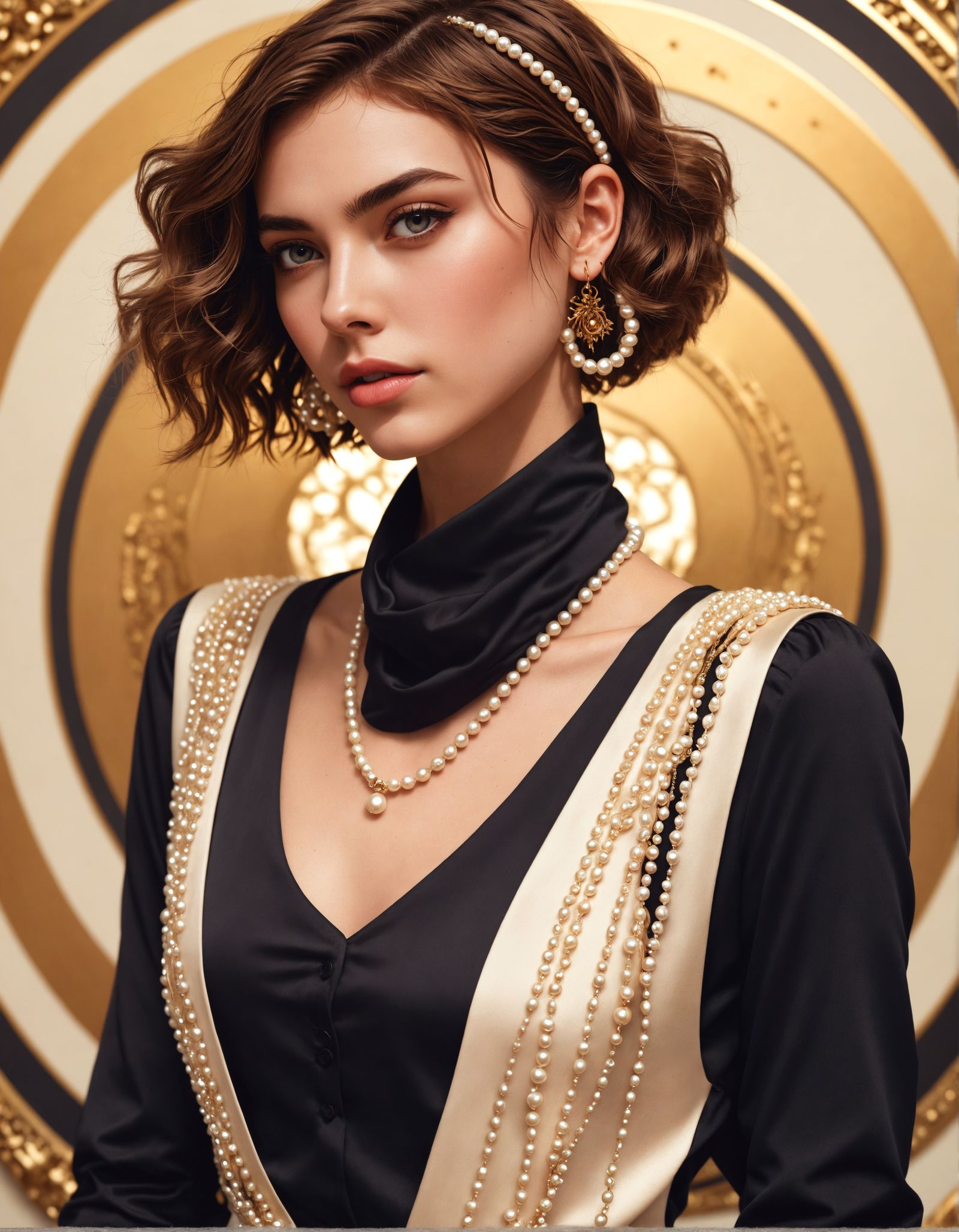 Art Deco Portrait of Tomboy in Silk Dress