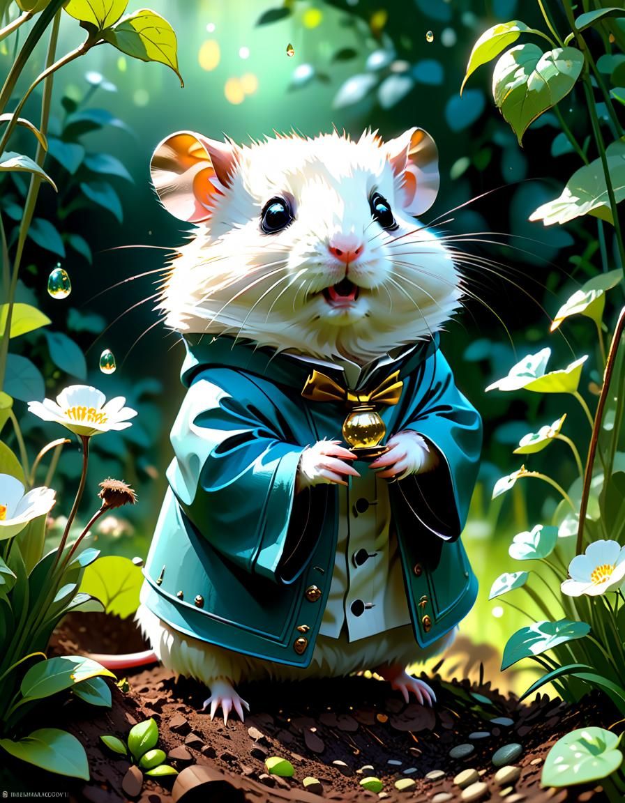 Adorable Hamster Magister in Garden, Digital Art