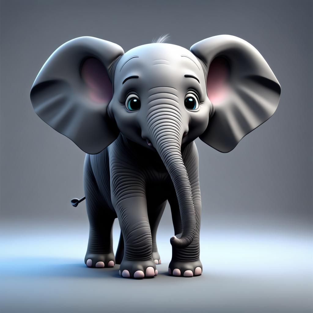 Grey Baby Elephant in 3D Digital Art Style