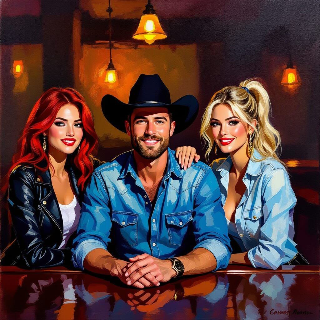 Impressionist Tavern Scene: Man with Two Women