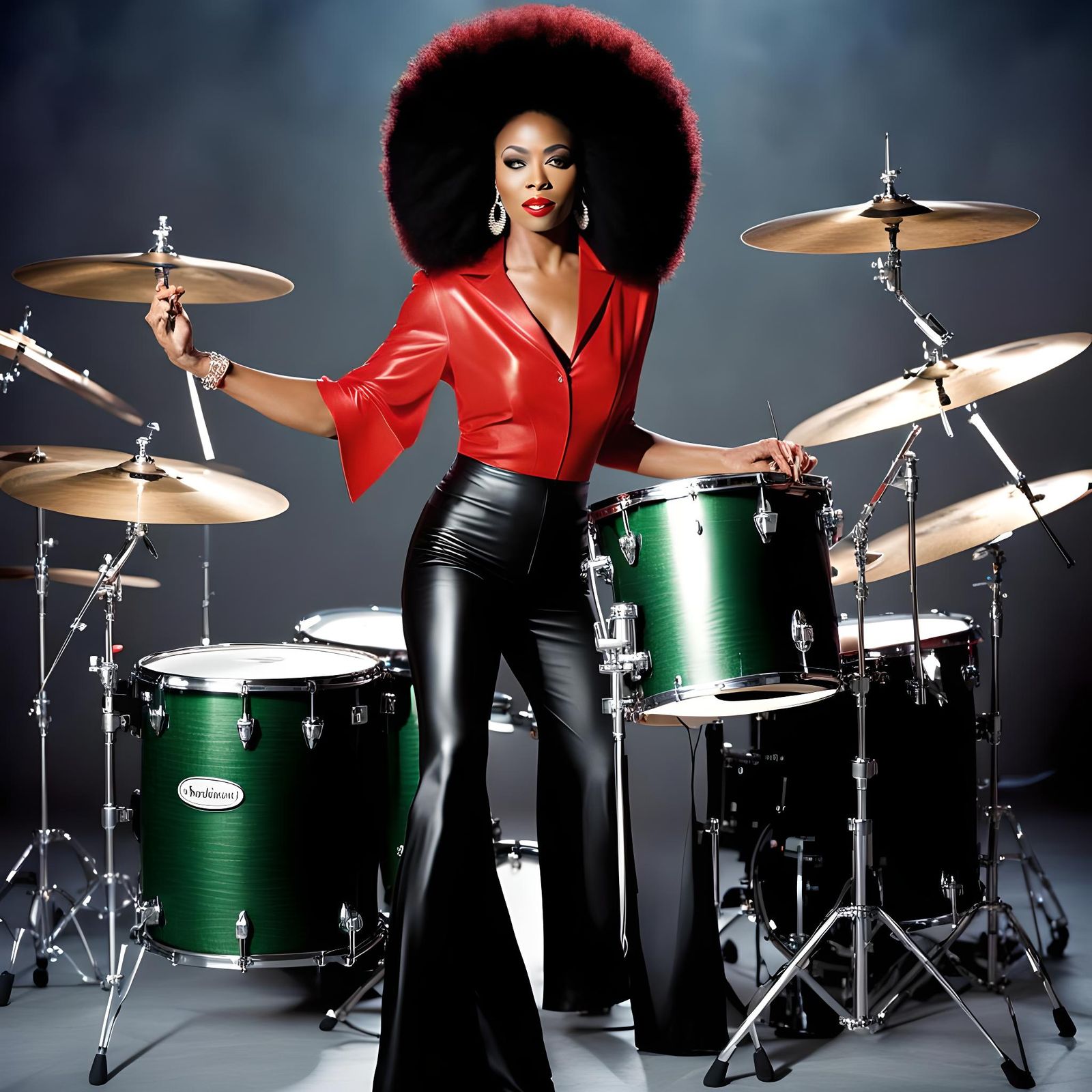 70s Disco Drummer and Singer on Stage