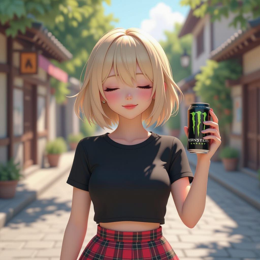 Anime Girl Sleeping on Sunny Street, Minimalist & Optimistic...