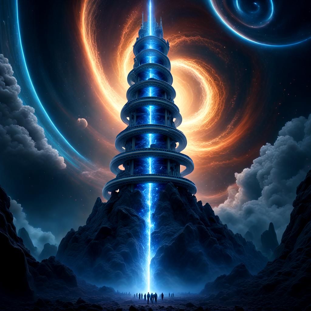 Blue Light Spiral Tower in Galactic Nebula