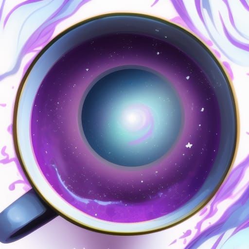 Purple Galaxy in Teacup, Anime Style Digital Art