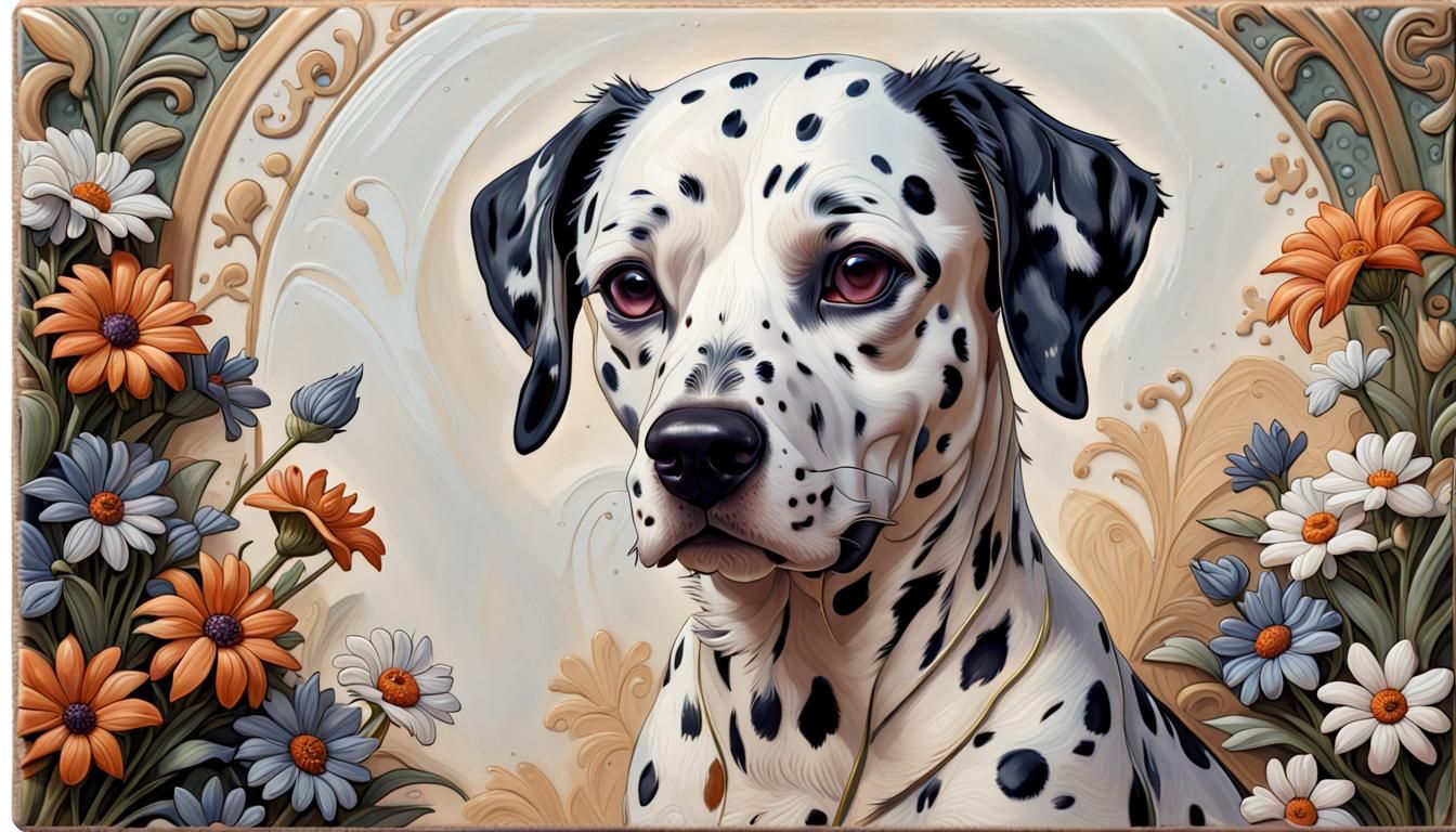 Dalmatian Dog Ceramic Tile Art with Flowers