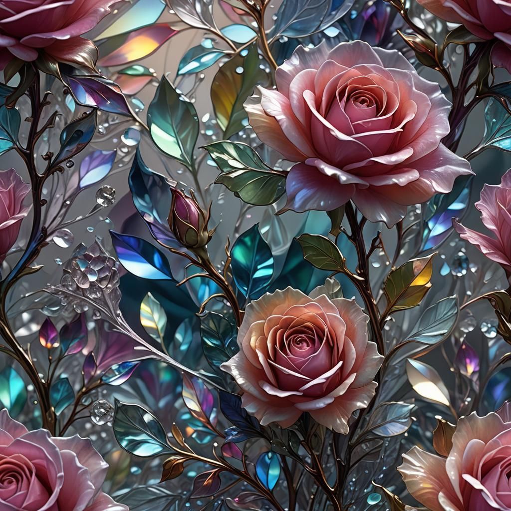 Spectral Crystal Rose in Art Nouveau Style