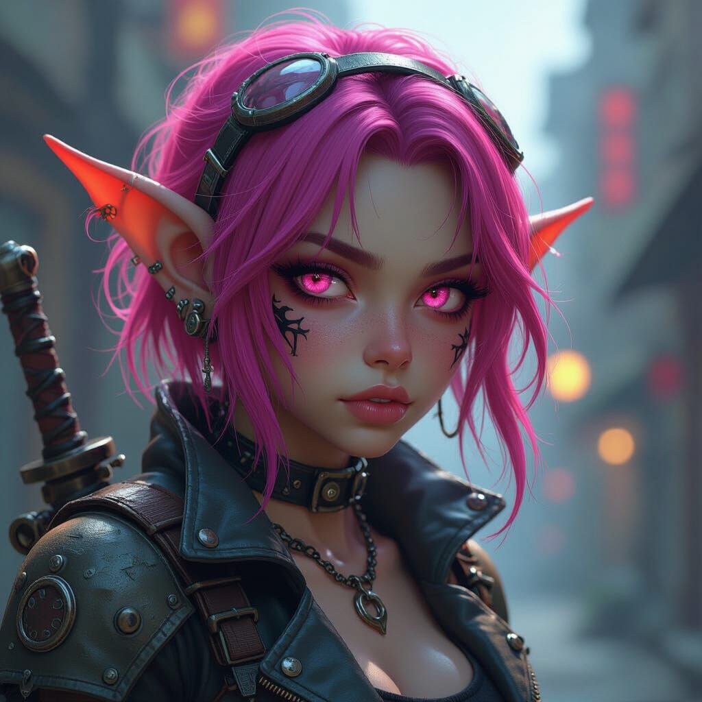 Muscular Punk Rock Goblin Girl in Dark Fantasy Style