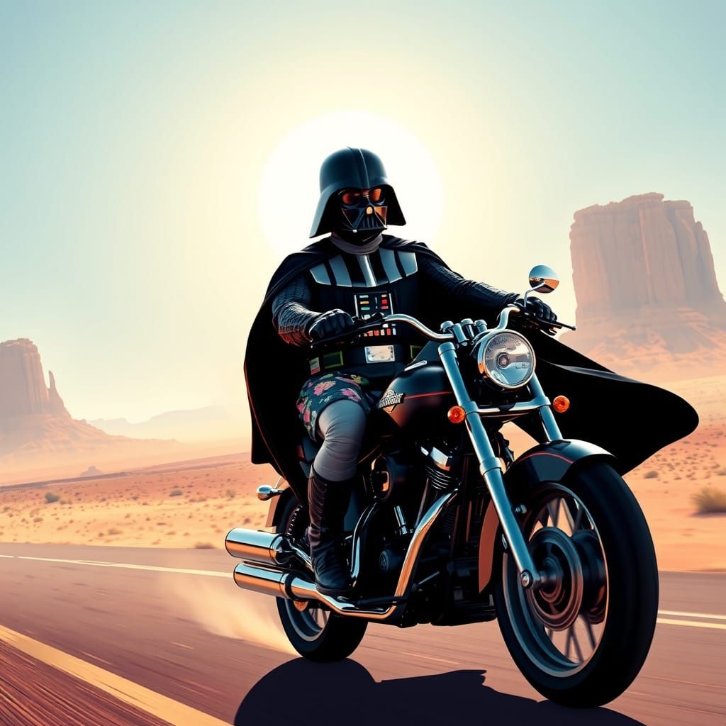 Darth Vader Cruises Monument Valley on Harley Davidson