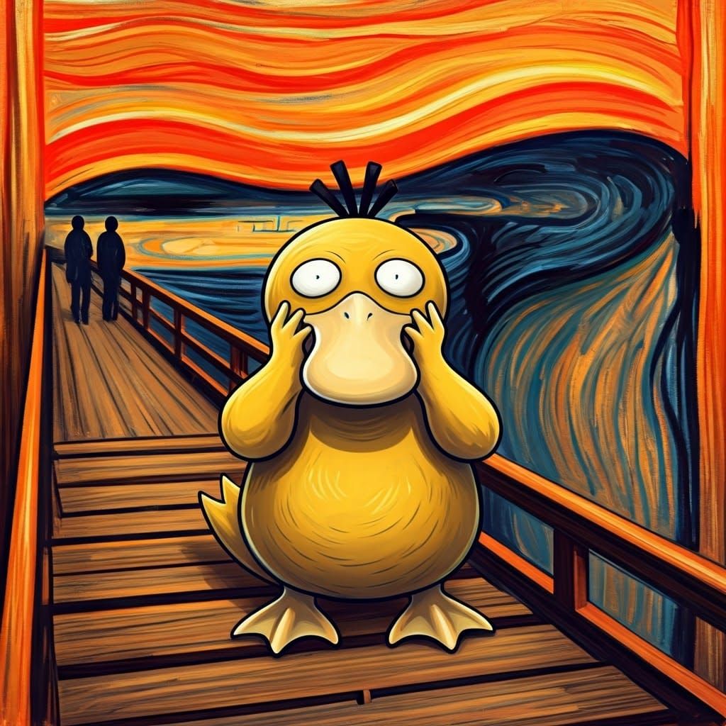 Psyduck in Existential Anguish, Inspired by Expressionist Ar...