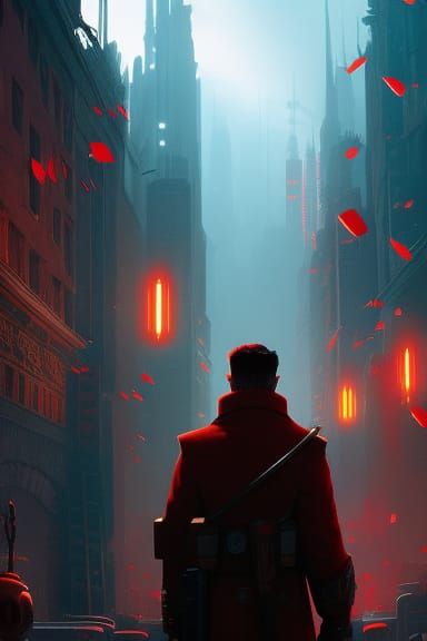 Awestruck Man in Red Digital Painting