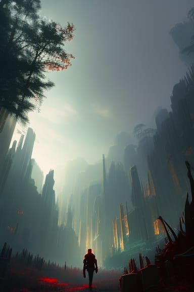 Awestruck Man in Red Digital Painting