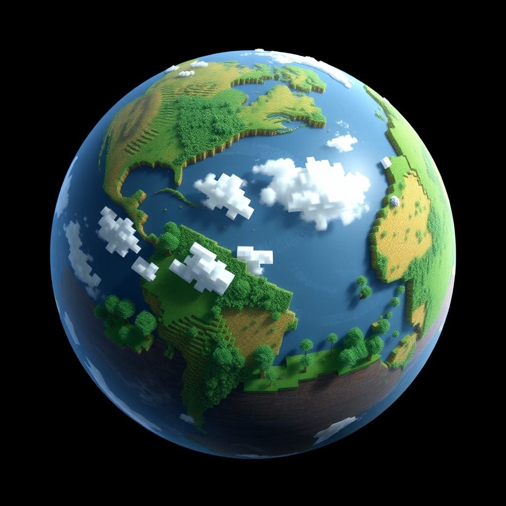 Blocky World of Earth in Minecraft Style