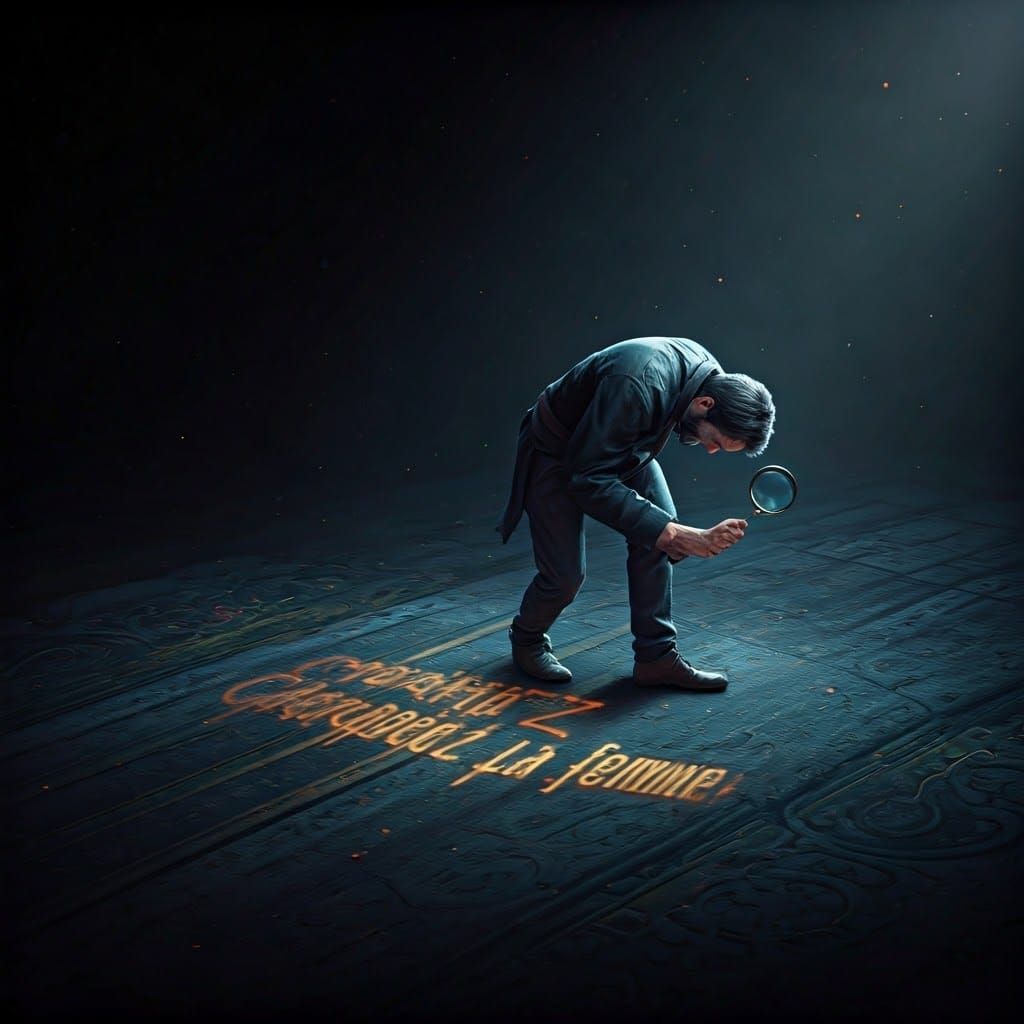 Man Looks at Ground with Magnifying Glass