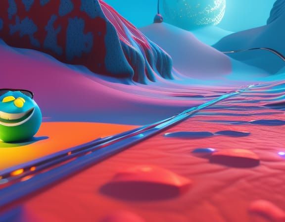 Slippery Ice Land Pixar, Disney, concept art, 3d digital art, Maya 3D, ZBrush Central 3D shading, bright colored backgro...
