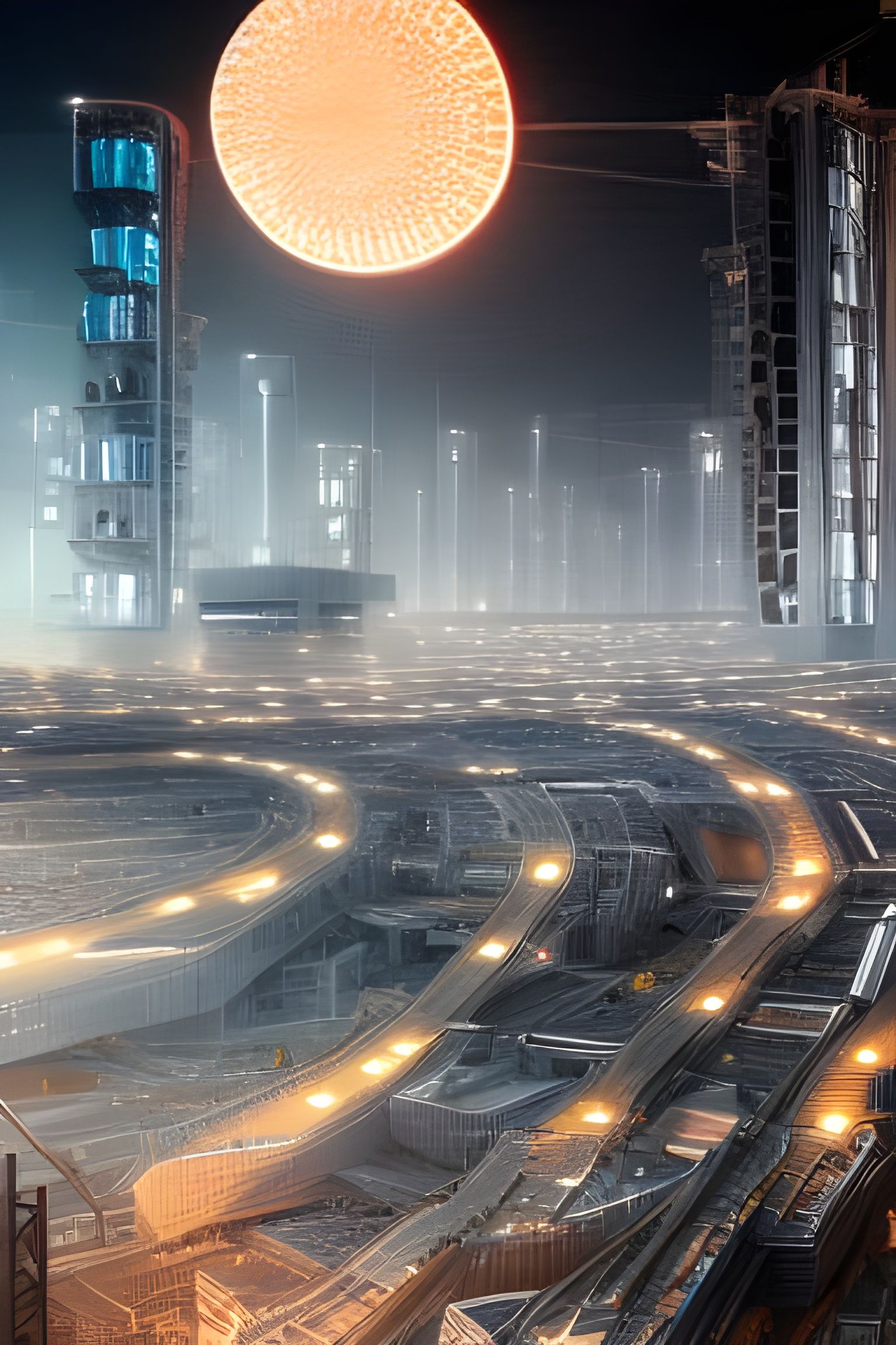 Dystopian Futuristic Construction Site in Cyberpunk Style