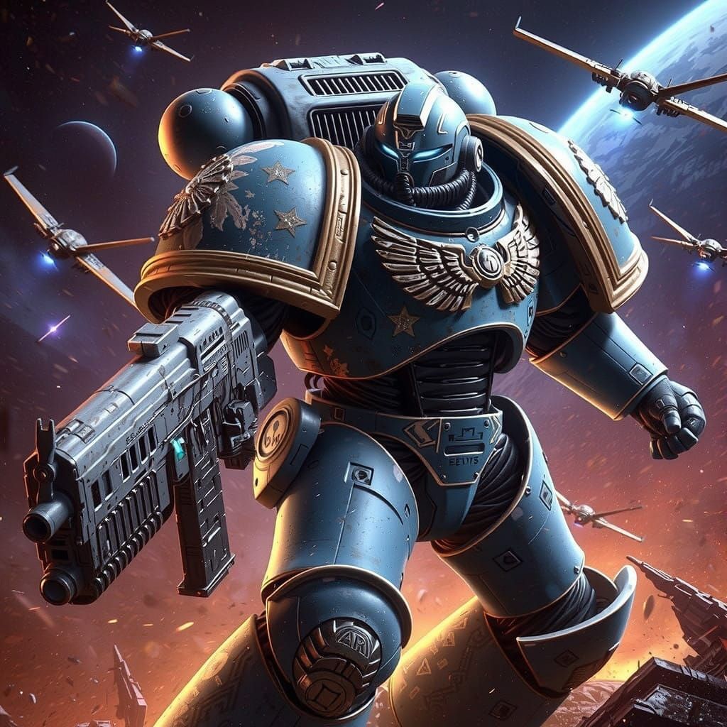 Surreal Space Marine Engages in Intense Battle