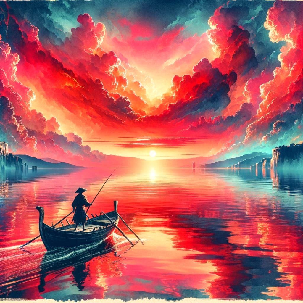 Ancient Greece Sunset with Lone Sailboat