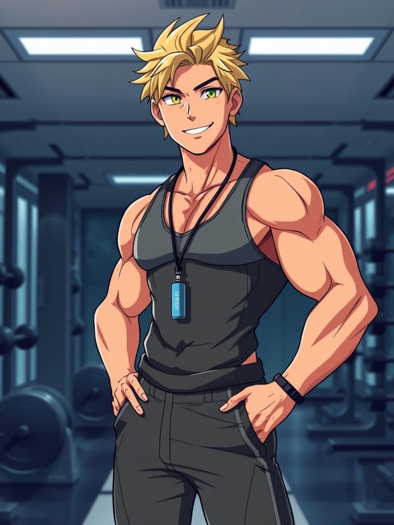 Anime-Inspired Fitness Icon in Modern Gym