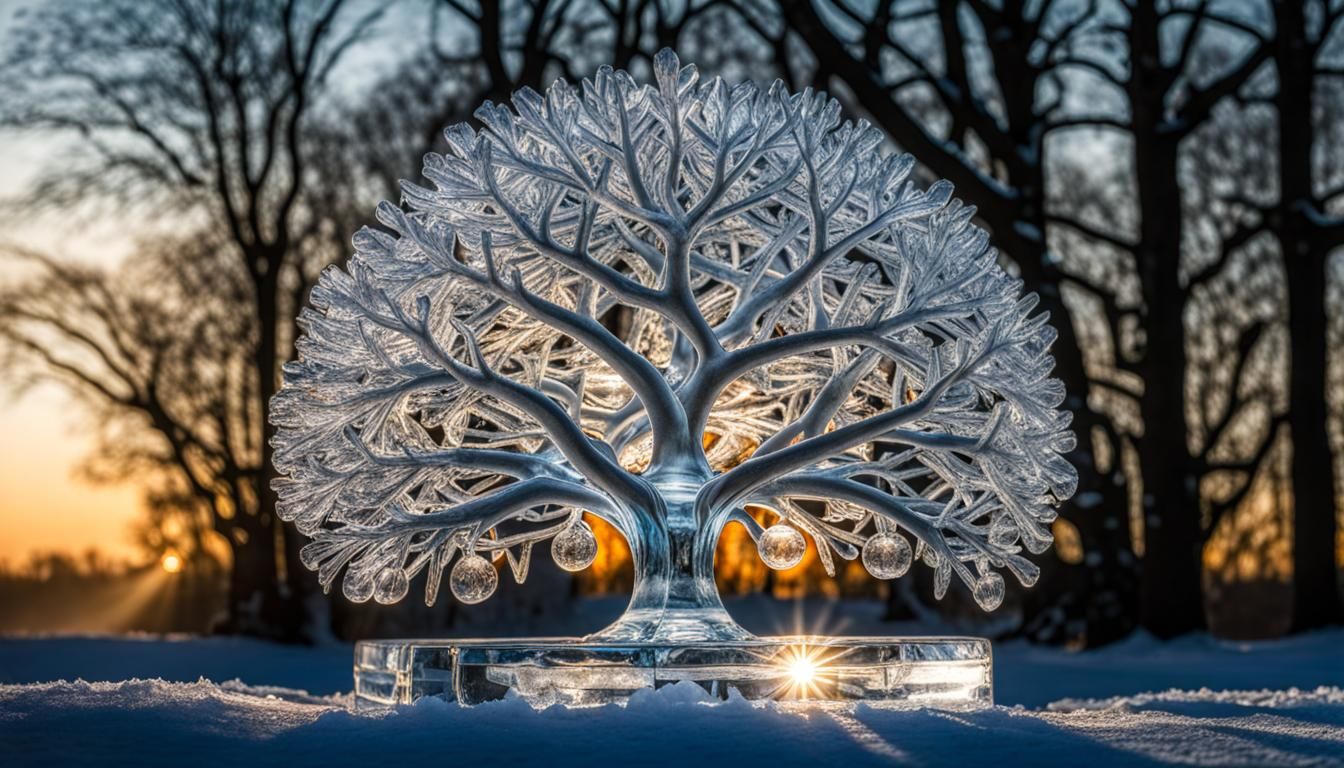 Tree of Life: Hyperrealistic Ice Sculpture in Sunlight
