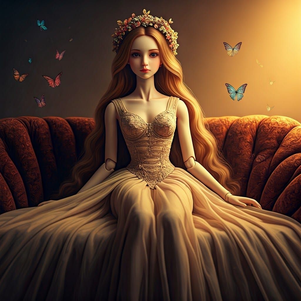 Ethereal Doll in Velvet Oasis with Iridescent Butterflies