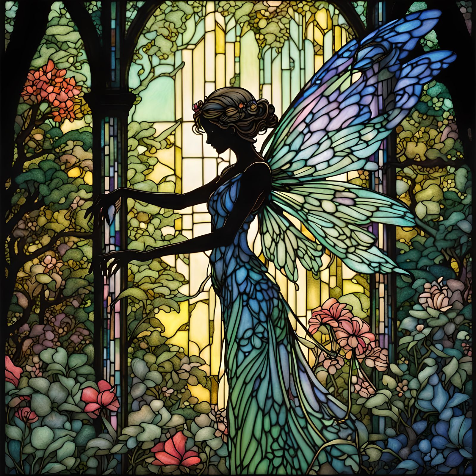 Neon silhouette, Ultradetailed Beautiful clothed fairy with ...