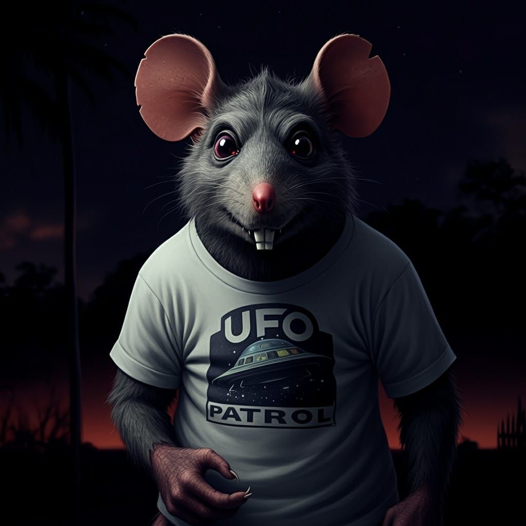Ratfink Monster in UFO Patrol Tee at Night