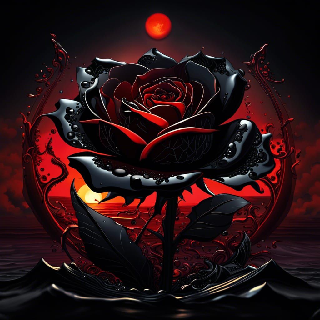 Black Obsidian Rose Rising Under Red Sun