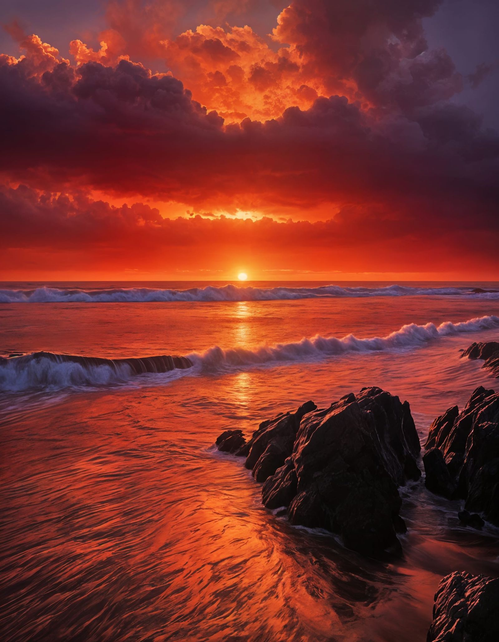 Dramatic Sunset on a Windswept Shore