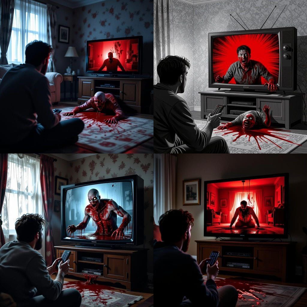 Horror Scene: Man Watches Terrifying Figure Emerge From TV