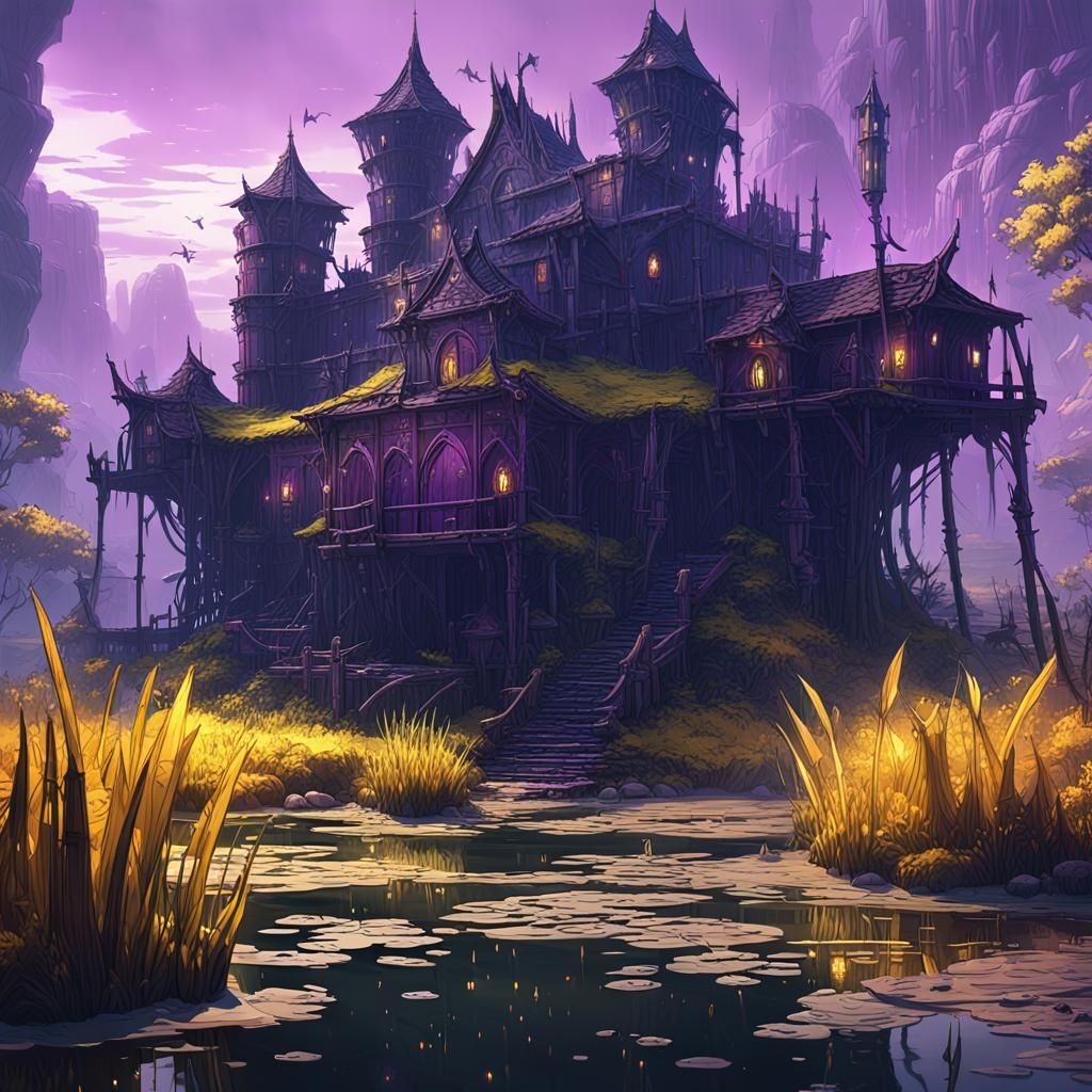 Coastal Swamp Fort in Dark Fantasy Style