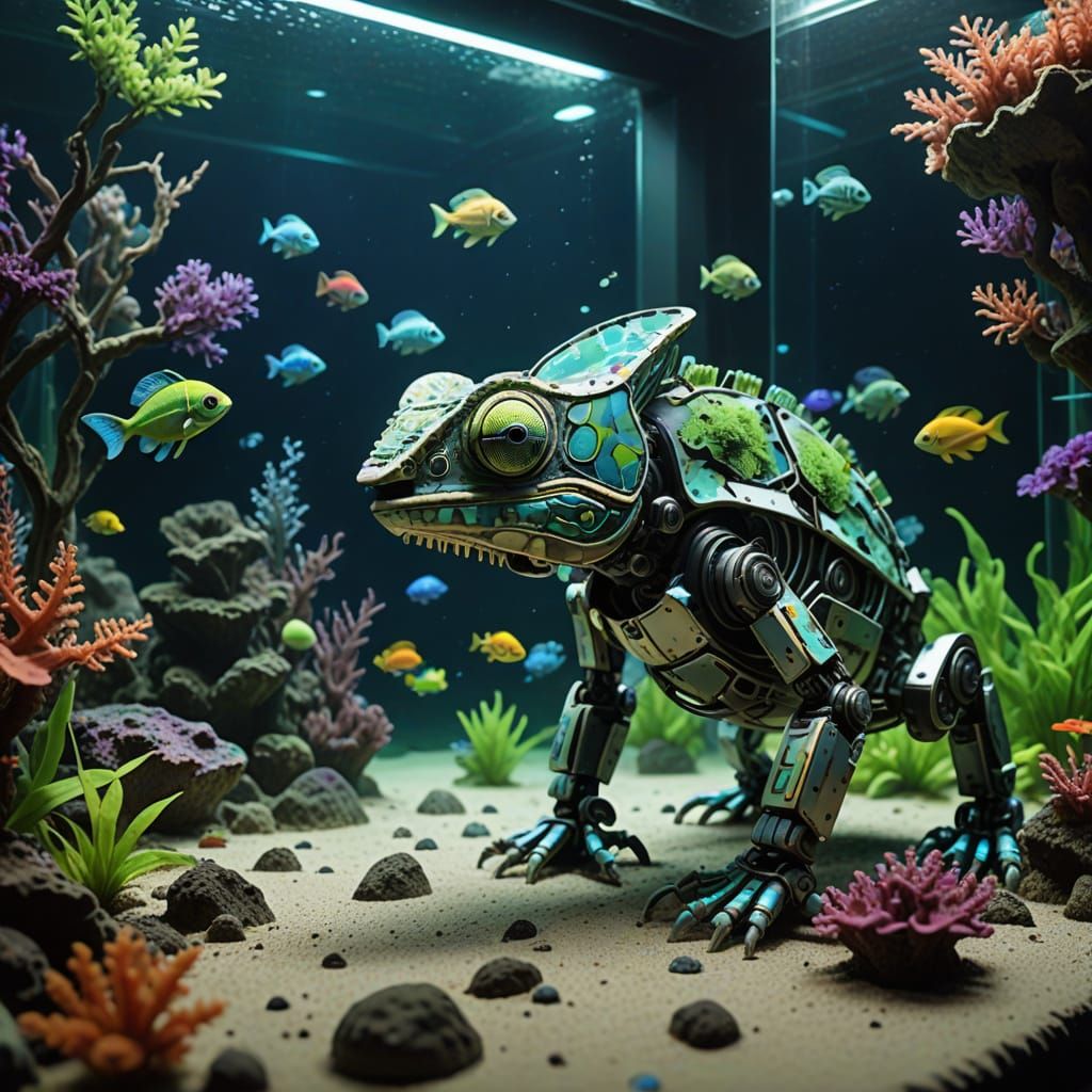 Robots in a Futuristic Aquarium Scene